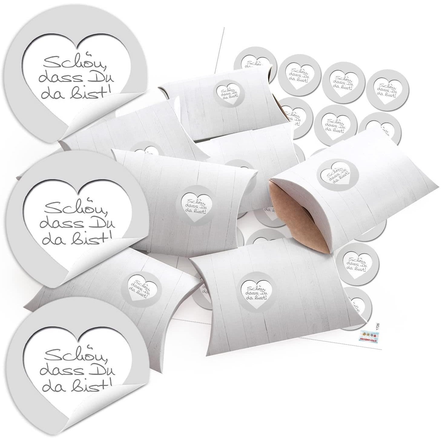 Kleine Geschenkboxen mit Aufklebern Schön, dass Du da bist grau Herz 14,5x10,5 cm – Logbuch-Verlag