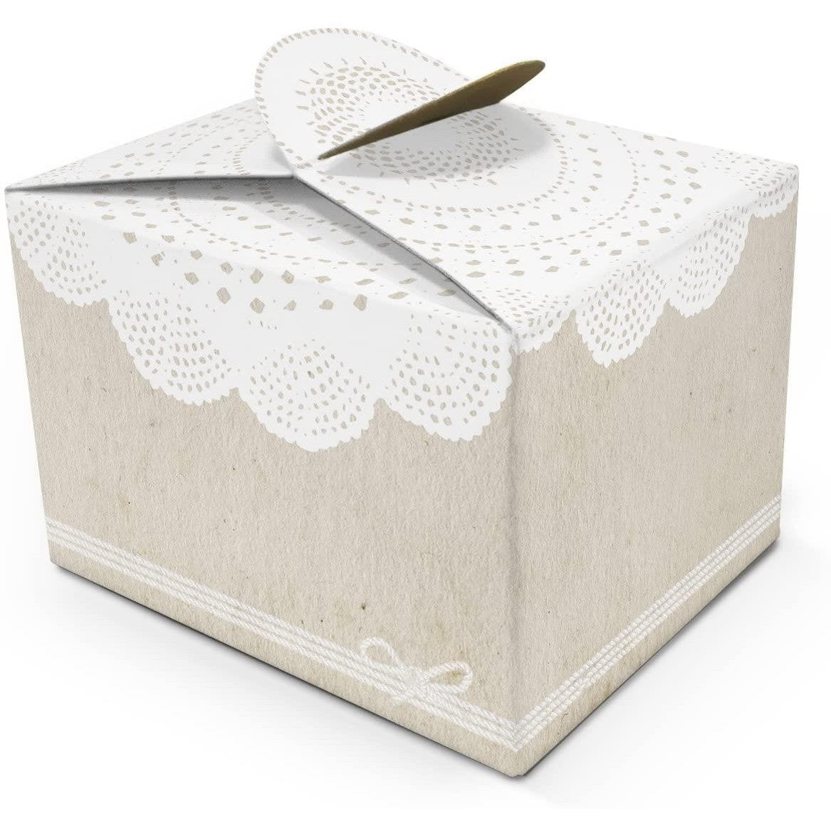 25 weiße-beige Geschenkschachteln mit Spitze, 8 x 6,5 x 5,5 cm – Logbuch-Verlag