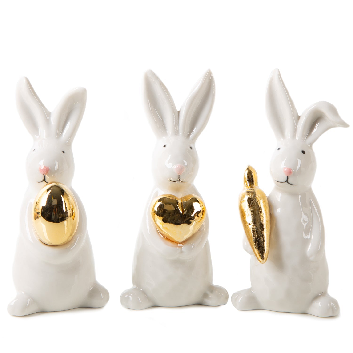 3 edle Osterhasen Deko Figuren aus Porzellan, 12,5 cm groß – Logbuch-Verlag