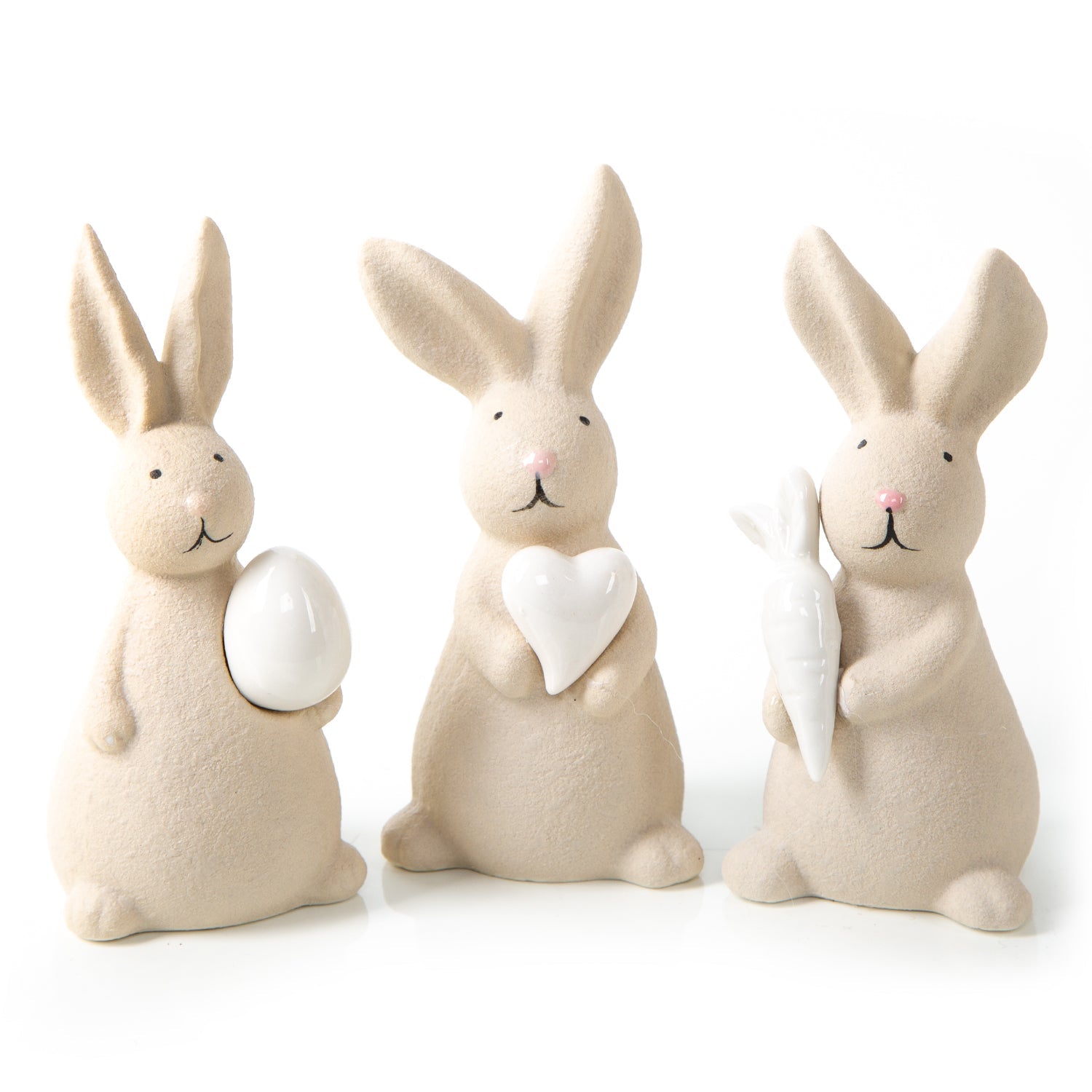 Osterhasen Porzellan Figuren 3er Set, ca. 13,5 cm, creme weiß – Logbuch-Verlag