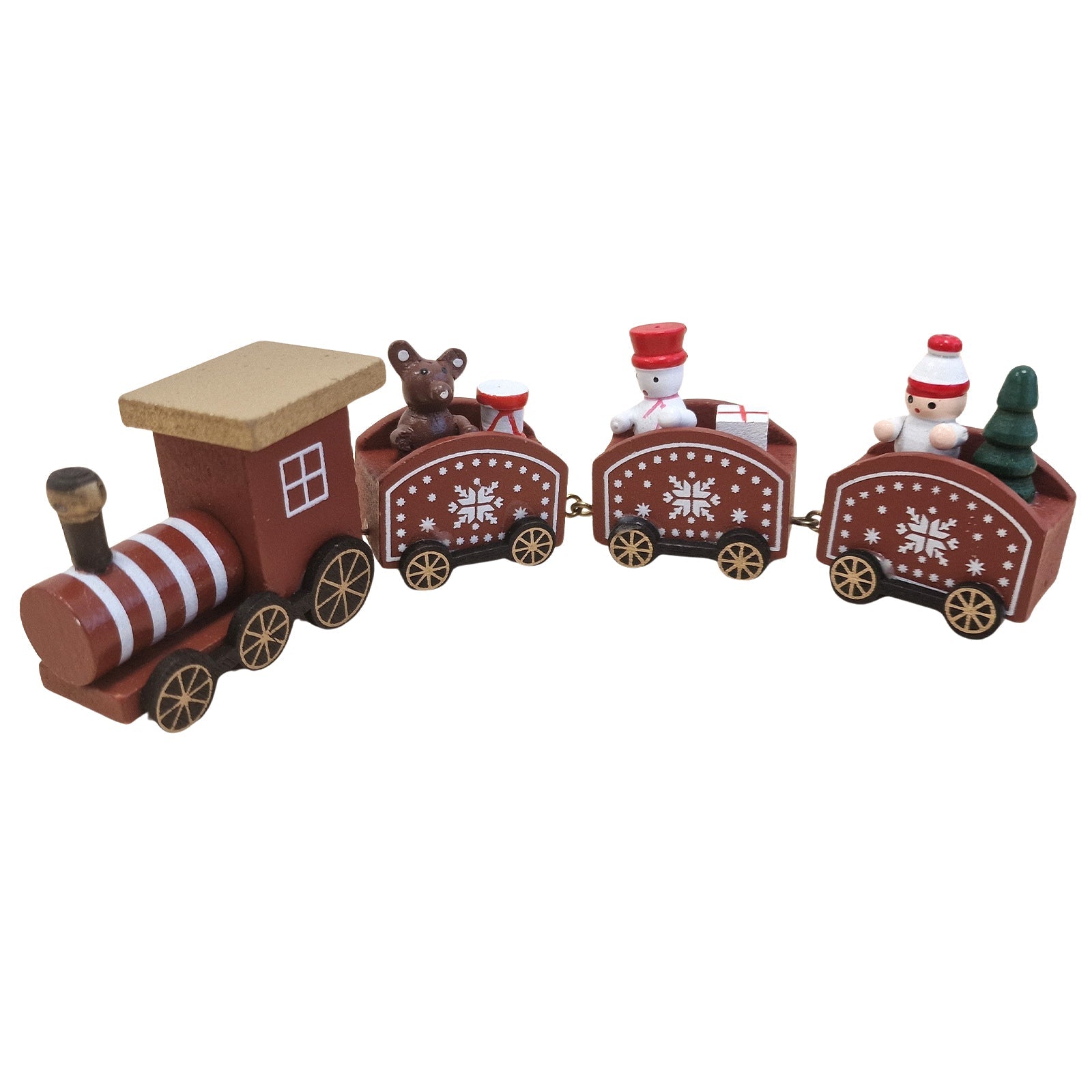 4-teilige Holz-Zug Weihnachtsdeko – Lokomotive & Waggons (19 Cm) – Nostalgische Miniatur Für Advent & Winter