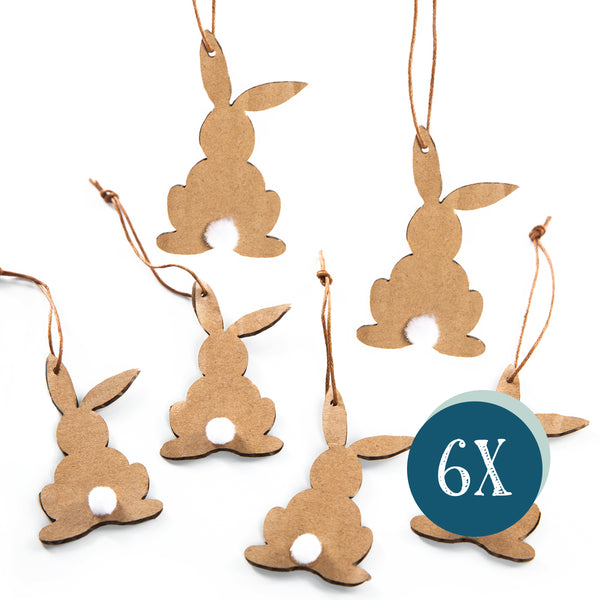 Osteranhänger aus Kraftpapier, 6er Set: Osterhasen-Deko zum Aufhängen, Osterschmuck mit Schnur für Osterstrauch & Geschenke, Zeitlose Osterdeko, Osterhasen-Anhänger für Zuhause, 6 cm