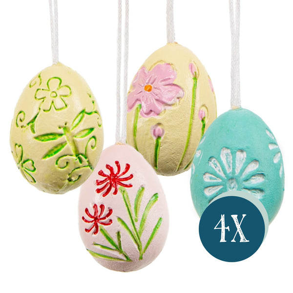 Kleine Ostereier zum Aufhängen, 4er Set: Osteranhänger aus Polyresin im Retro Look, Osterdeko mit Schnur, Anhänger für Osterstrauch & Fenster, Bunte Farben mit Blumenmotiv, 4 cm - Foto 1