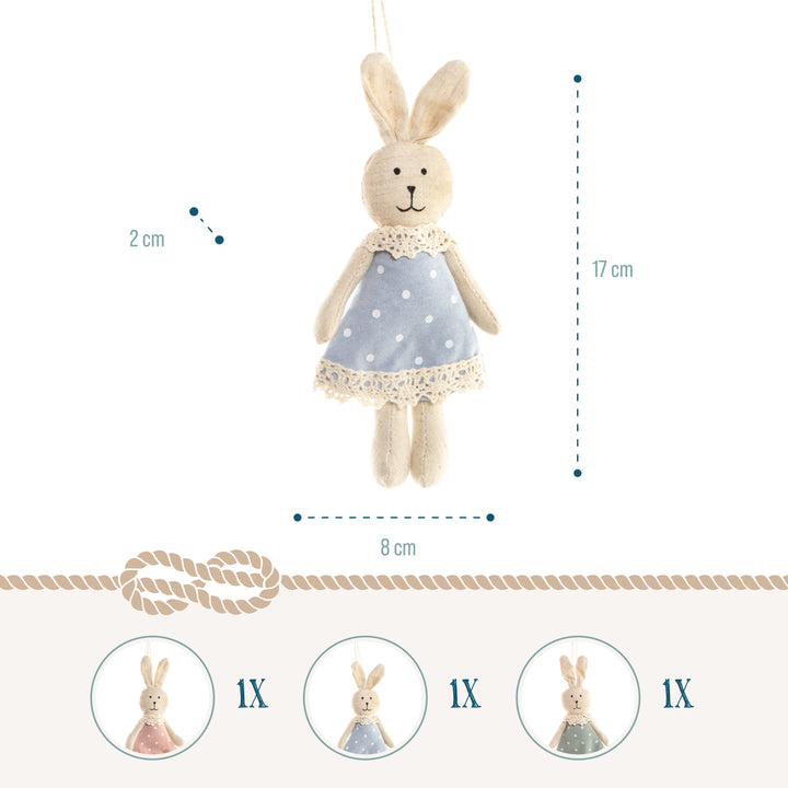 Osterhasen zum Aufhängen, 3er Set: Osteranhänger für Osterstrauch und Kinderzimmer, Deko Set mit Hasen, Stoff-Anhänger für Frühling und Ostern, Geschenkidee für Kinder, 17 cm 
