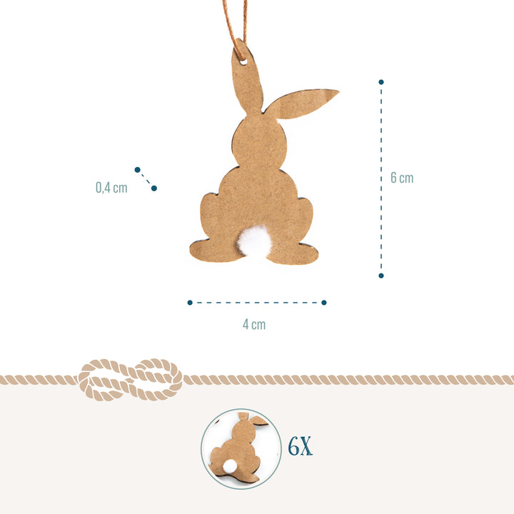 Osteranhänger aus Kraftpapier, 6er Set: Osterhasen-Deko zum Aufhängen, Osterschmuck mit Schnur für Osterstrauch & Geschenke, Zeitlose Osterdeko, Osterhasen-Anhänger für Zuhause, 6 cm