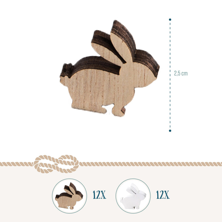 Osterhasen-Streudeko, 24er Set: Moderne Osterdeko, Mini-Hasen in Weiß & Braun, Osterschmuck für Tischdeko, Geschenke und Osterfest, Hochwertige Deko-Figuren aus Holz, Indoor, 2,5 cm - Foto 2