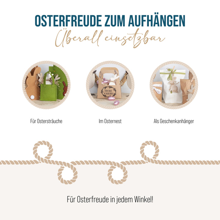 Osteranhänger aus Holz, 9er Set: Osterhasen-Deko zum Aufhängen, Osterschmuck für Osterstrauch, Osternester und Geschenke, Zeitlose Osterdeko, Osterhasen-Anhänger aus Holz, 9,5 cm