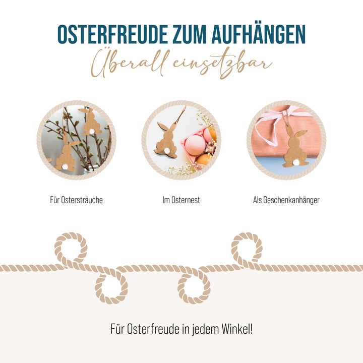 Osteranhänger aus Kraftpapier, 6er Set: Osterhasen-Deko zum Aufhängen, Osterschmuck mit Schnur für Osterstrauch & Geschenke, Zeitlose Osterdeko, Osterhasen-Anhänger für Zuhause, 6 cm