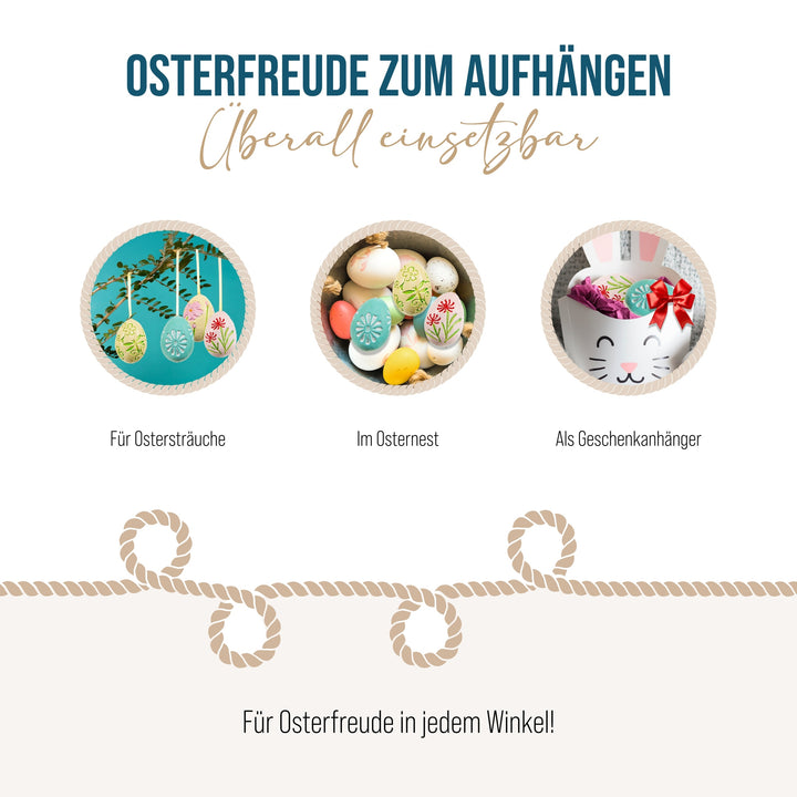 Kleine Ostereier zum Aufhängen, 4er Set: Osteranhänger aus Polyresin im Retro Look, Osterdeko mit Schnur, Anhänger für Osterstrauch & Fenster, Bunte Farben mit Blumenmotiv, 4 cm - Foto 4