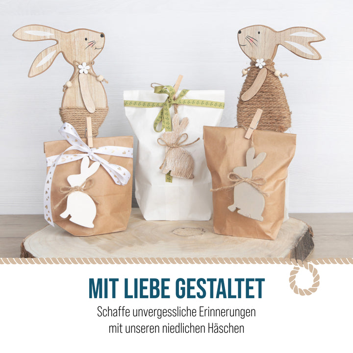 Osteranhänger aus Holz, 9er Set: Osterhasen-Deko zum Aufhängen, Osterschmuck für Osterstrauch, Osternester und Geschenke, Zeitlose Osterdeko, Osterhasen-Anhänger aus Holz, 9,5 cm