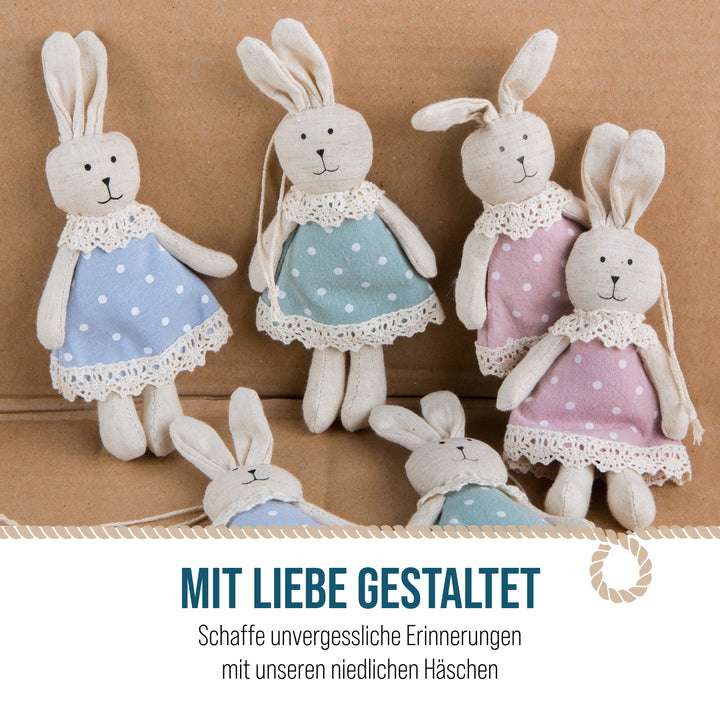 Osterhasen zum Aufhängen, 3er Set: Osteranhänger für Osterstrauch und Kinderzimmer, Deko Set mit Hasen, Stoff-Anhänger für Frühling und Ostern, Geschenkidee für Kinder, 17 cm 