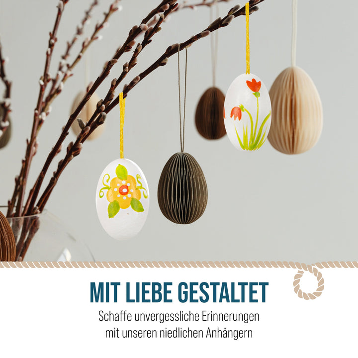 Kleine Ostereier zum Aufhängen, 12er Set: Osteranhänger aus Holz im Vintage Look, Osterdeko mit Schnur, Anhänger für Osterstrauch & Fenster, Bunte Farben mit Blumendekor, Robust, 3 cm - Foto 5