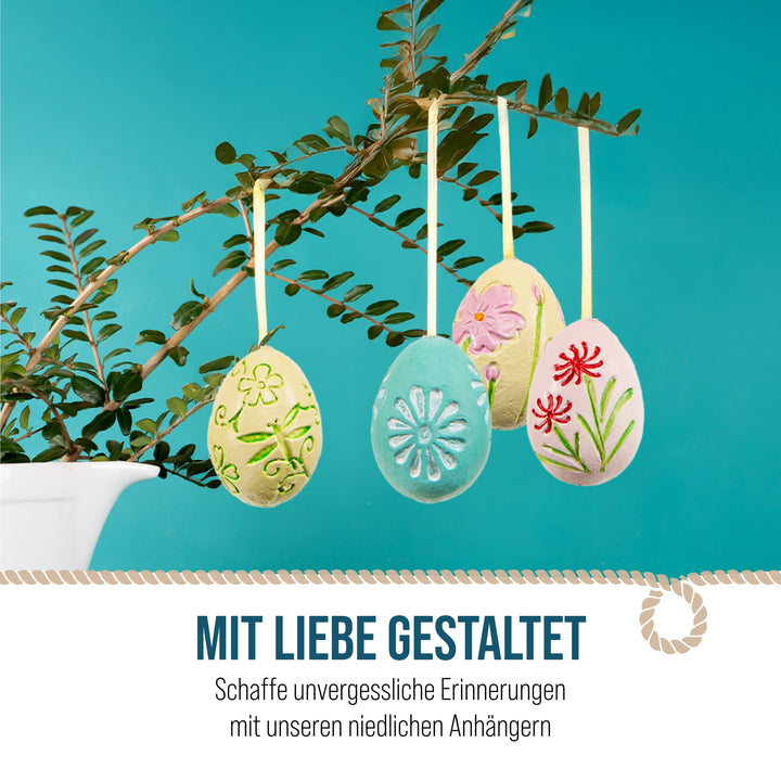 Kleine Ostereier zum Aufhängen, 4er Set: Osteranhänger aus Polyresin im Retro Look, Osterdeko mit Schnur, Anhänger für Osterstrauch & Fenster, Bunte Farben mit Blumenmotiv, 4 cm - Foto 5