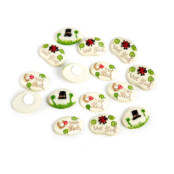 15 kleine Streudeko Glückssteine VIEL GLÜCK - Mini Glücksbringer Streuteile Tischdeko Silvester