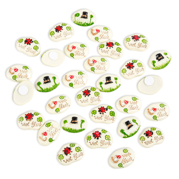 30 kleine Streudeko Glückssteine VIEL GLÜCK - Mini Glücksbringer Streuteile Tischdeko Silvester Neujahr