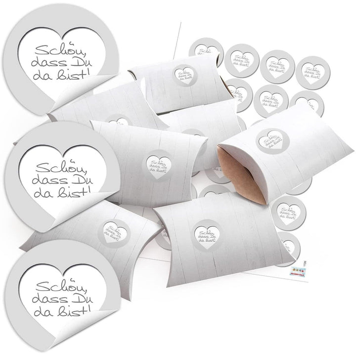 Kleine Geschenkboxen mit Aufklebern Schön, dass Du da bist grau Herz 14,5x10,5 cm – Logbuch-Verlag