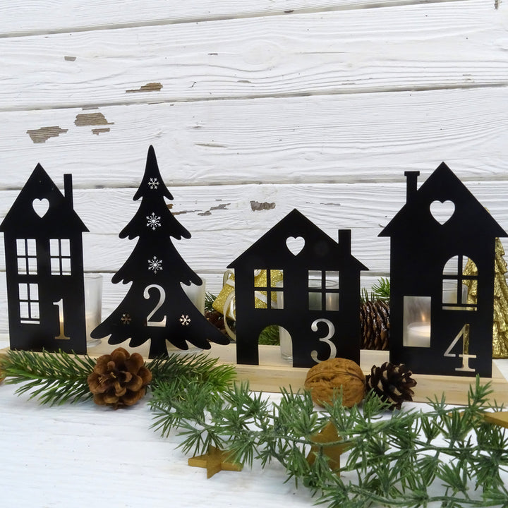 Adventskranz Kerzenhalter aus Holz und Metall in Schwarz, 40,5 x 19 cm - Foto 3