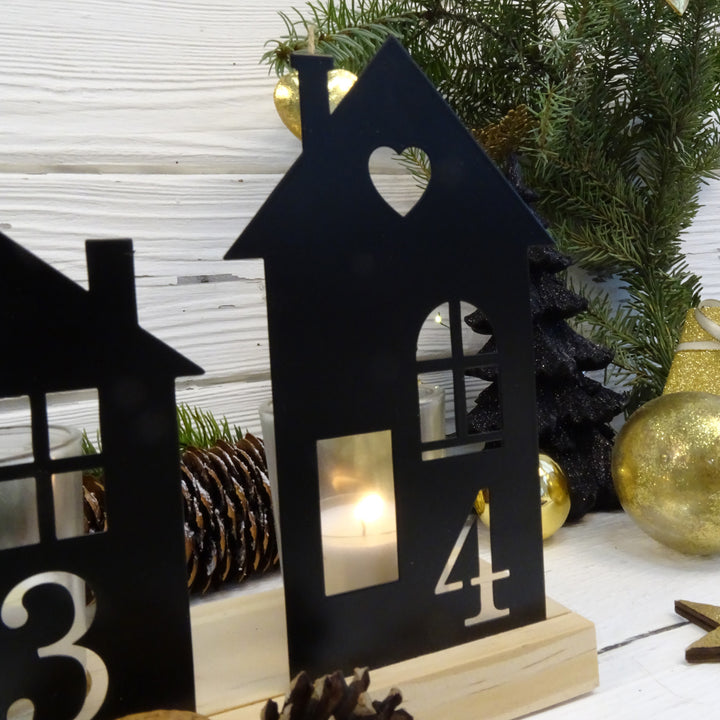 Adventskranz Kerzenhalter aus Holz und Metall in Schwarz, 40,5 x 19 cm - Foto 4