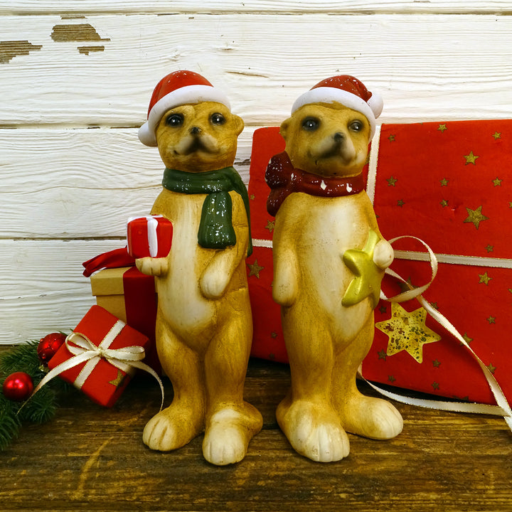 Lustige Erdmännchen Figuren mit Weihnachtsmütze 24 cm außergewöhnliche Weihnachtsdekoration - Foto 2