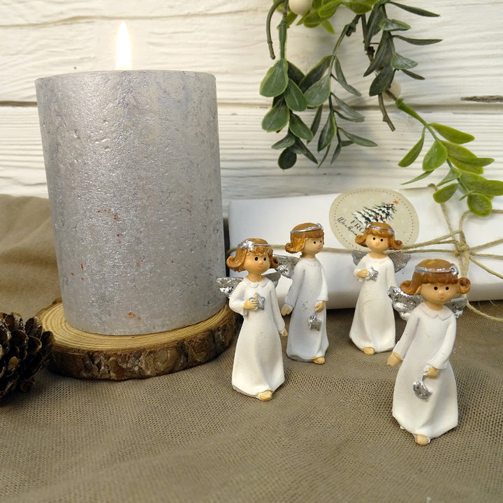 4 Schutzengel weiß Silber Engel Figuren kleines Geschenk Weihnachten 5 cm - Foto 2