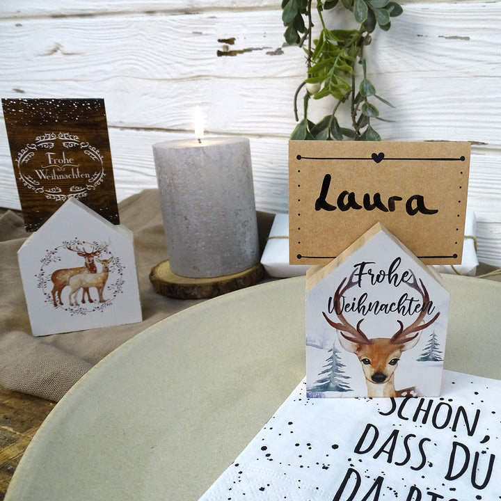 6 Holz Häuser Weihnachtsdeko Häuschen als Tischkartenhalter 8 cm - Foto 3