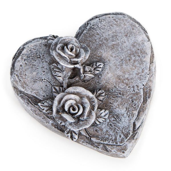 kleines flaches Grabherz Herz mit Rosen als Trauerherz Grabdekoration Urnengrab Grabschmuck grau 8 x 8 cm - Foto 1