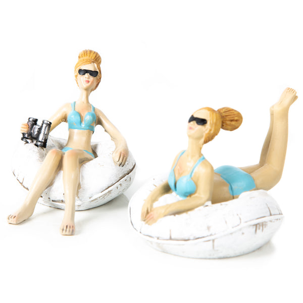 2 Maritime Dekofiguren Frauen im Schwimmreifen Badenixe Urlaub Sommer Badezimmer Dekoration zum Hinstellen 10 cm - Foto 1