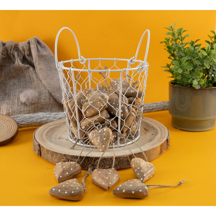 10 kleine Holzherzen Ostern Frühling Deko Herzen zum Aufhängen braun weiß Give-Away Hochzeit Muttertag 4 cm - Foto 1