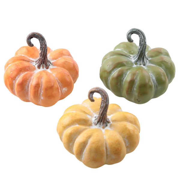 3er Set Deko-Kürbisse aus Polyresin Herbstdeko in Orange, Gelb und Grün Ø 8 cm - Foto 1