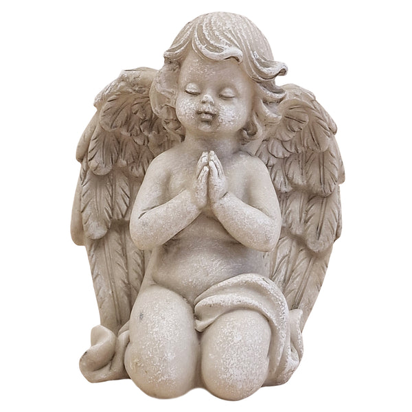 Grabengel sitzend betend grau 9,5x8x12 cm aus Poly Grabdekoration für Friedhof & Gedenkplatz - Foto 1