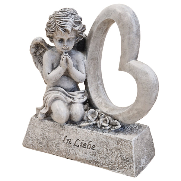 Grabengel mit Herz und Rosen, In Liebe, grau 18x8x19 cm aus Polyresin, Grabdekoration für würdige Gedenkplätze - Foto 1