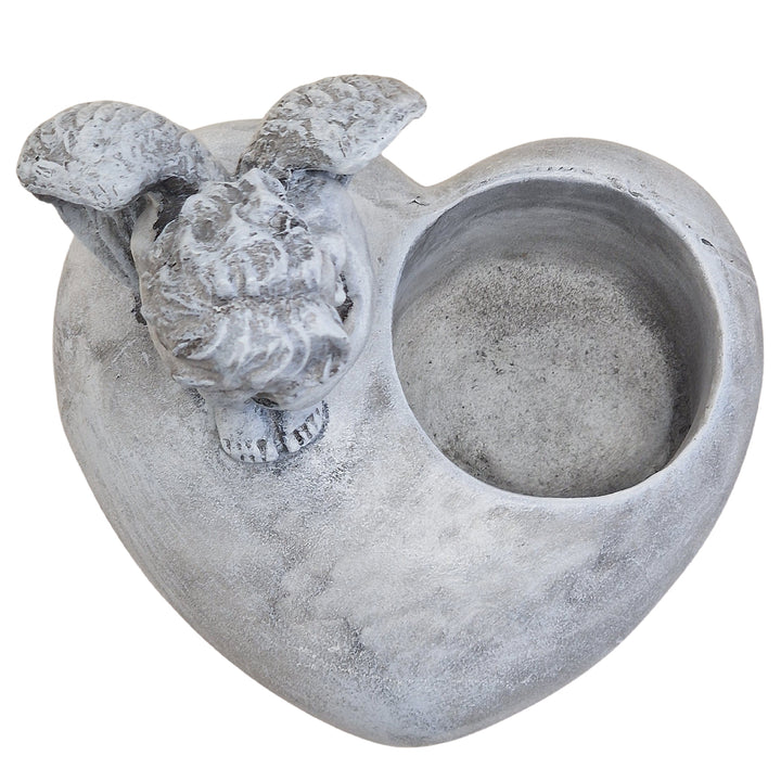 Grabdeko Herz grau mit Engel & Kerzenhalterung  17 x 15 x 16 cm Gedenkdeko für Friedhof oder Zuhause, wetterfest aus Polyresin  Logbuch-Verlag - Foto 3