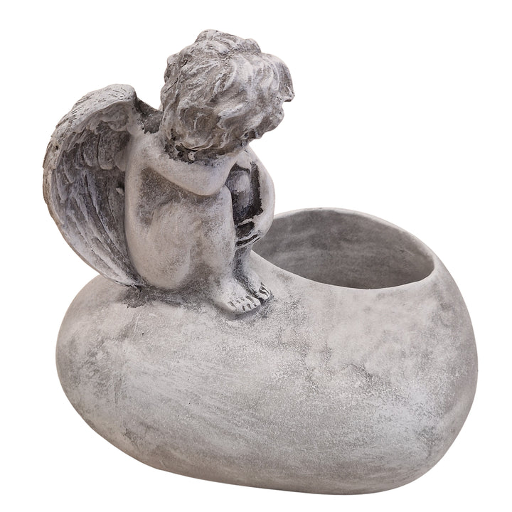 Grabdeko Herz grau mit Engel & Kerzenhalterung  17 x 15 x 16 cm Gedenkdeko für Friedhof oder Zuhause, wetterfest aus Polyresin  Logbuch-Verlag - Foto 2