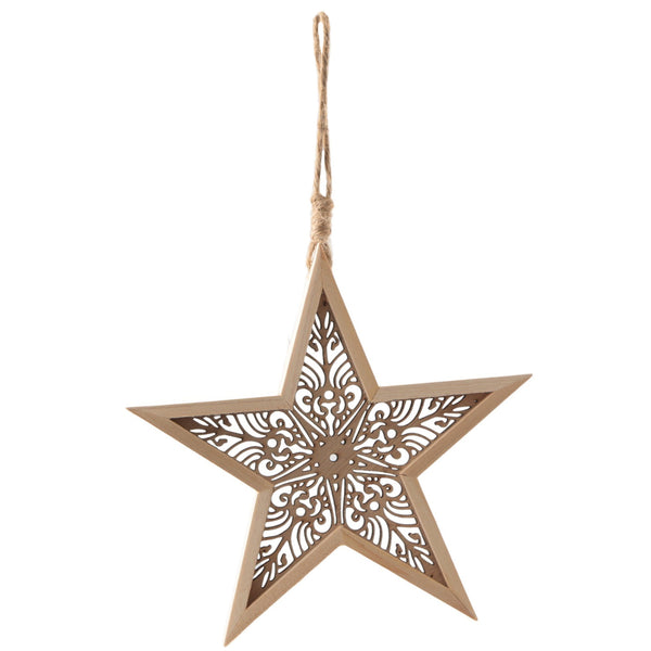 Hänger Stern Holz MDF 19,5 cm Natur mit Lasercut-Ornament FSC-Zertifiziert Weihnachtsdeko - Foto 1