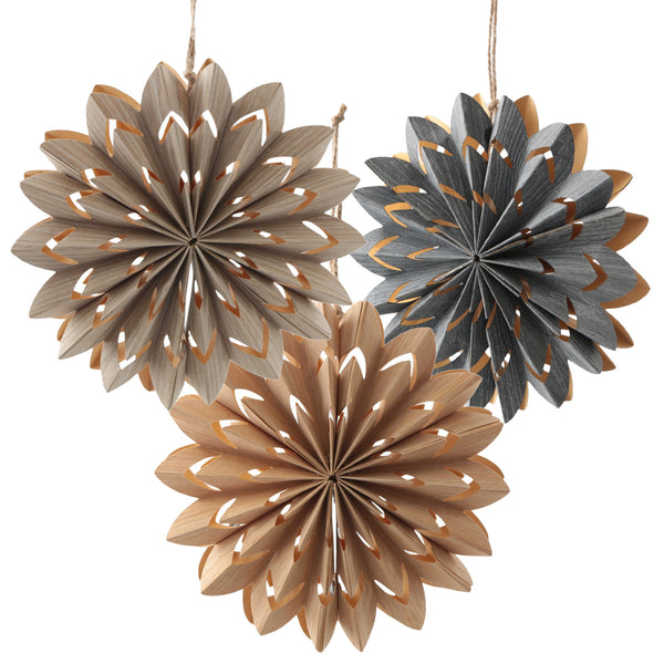 Stern-Hänger aus Papier 3er Set 15x15 cm in Naturtönen – Weihnachtsdeko zum Aufhängen, winterliche Deko-Sterne in Beige, Grau und Braun - Foto 1