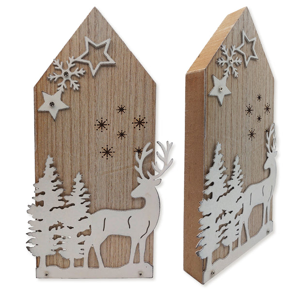 Logbuch-Verlag Holz-Metall-Haus, Winterwald 22 cm, Dekohaus aus Holz mit REH & Bäumen in Antik-Weiß, Winterliche Weihnachtsdeko zum Hinstellen - Foto 1