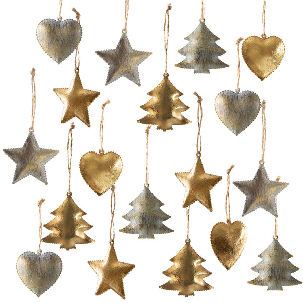 18 Metall Weihnachtsanhänger Vintage Gold 5 cm Weihnachtsdekoration zum Aufhängen
