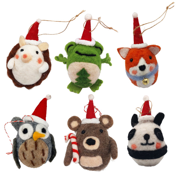 6er-Set „Tierische Freunde“ Filzanhänger handgefertigt 5×10 cm – Weihnachtsdeko