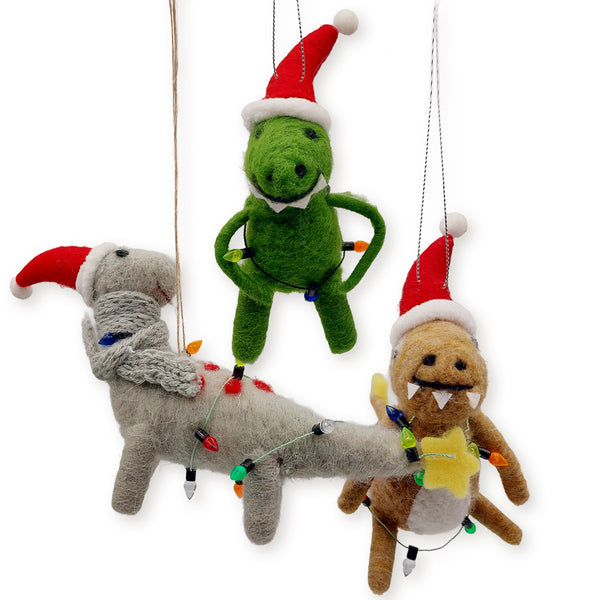 3er-Set Filz Weihnachtsanhänger Dinosaurier bunt 10–13 cm Weihnachtsdeko
