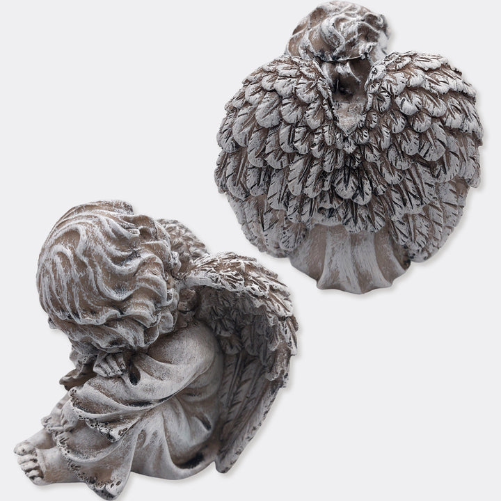 Engel Figur sitzend Grau H 11,5 cm, Trauerengel für Grabdeko aus Polyresin - Foto 2