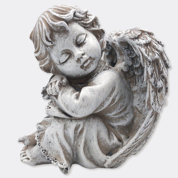 Engel Figur sitzend Grau H 11,5 cm, Trauerengel für Grabdeko aus Polyresin - Foto 1