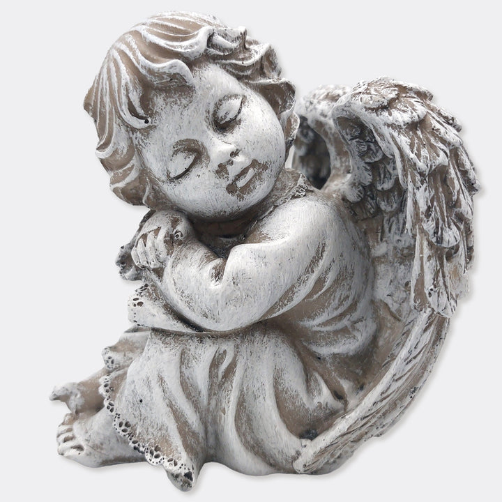Engel Figur sitzend Grau H 11,5 cm, Trauerengel für Grabdeko aus Polyresin - Foto 1