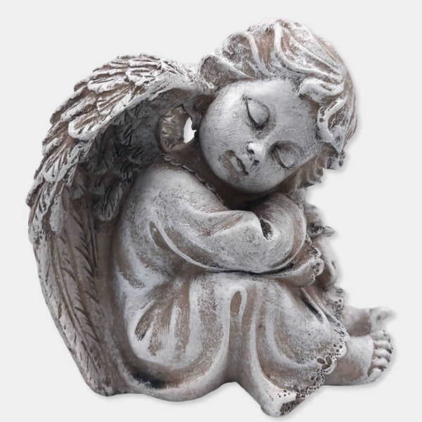 Sitzender Engel Grau H11,5 cm, Grabengel Figur nachdenklich mit Flügeln, wetterfest aus Polyresin als Gedenk-Deko oder Trostspender - Foto 1