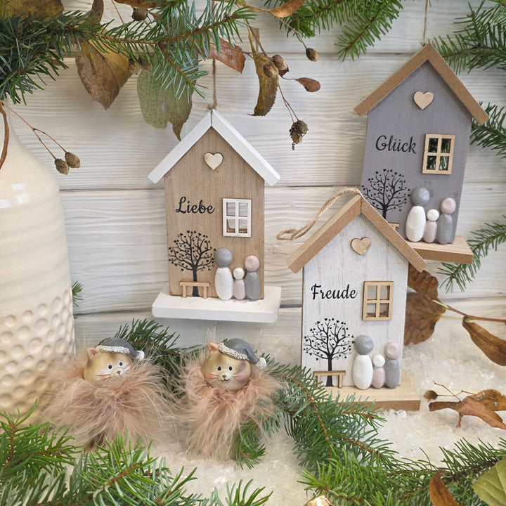 Logbuch-Verlag 2er Set Katzenfiguren mit Mütze 8 cm  Winterliche Weihnachtsdeko Sortiert  Flauschige Katze aus Poly & Feder - Foto 2