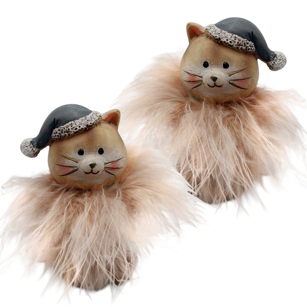 Logbuch-Verlag 2er Set Katzenfiguren mit Mütze 8 cm  Winterliche Weihnachtsdeko Sortiert  Flauschige Katze aus Poly & Feder - Foto 1