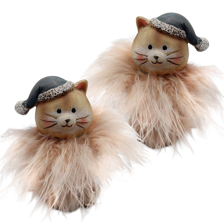 Logbuch-Verlag 2er Set Katzenfiguren mit Mütze 8 cm  Winterliche Weihnachtsdeko Sortiert  Flauschige Katze aus Poly & Feder - Foto 1