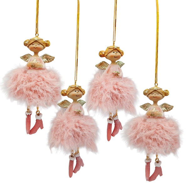 4er-Set Engel Anhänger rosa-champagner flauschig ca. 11 cm Weihnachtsdeko & Geschenkidee
