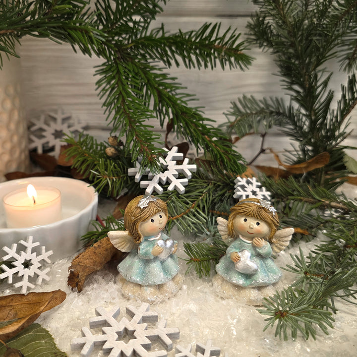 Logbuch-Verlag Deko Engel 4er Set Mint-Creme mit Glitzer 5,5 cm, kleine Schutzengel Figuren aus Polyresin zum Hinstellen, Winterdeko & Geschenk - Foto 3