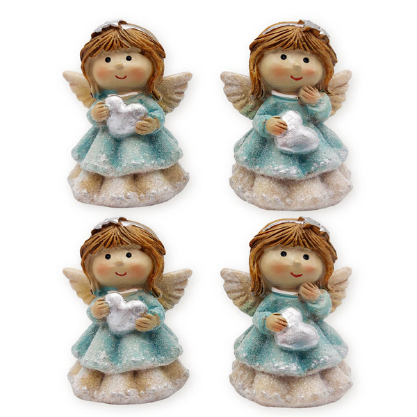 Logbuch-Verlag Deko Engel 4er Set Mint-Creme mit Glitzer 5,5 cm, kleine Schutzengel Figuren aus Polyresin zum Hinstellen, Winterdeko & Geschenk
