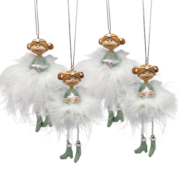 4er-Set Engel Anhänger Mint-Weiß mit Federn ca. 11 cm Weihnachtsdeko & Schutzengel